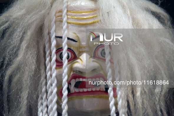 Tibetan opera masks are displayed at the Tibetan Sho Dun Festival at the Tibet Museum in Lhasa, Tibet, China, on August 8, 2024. 