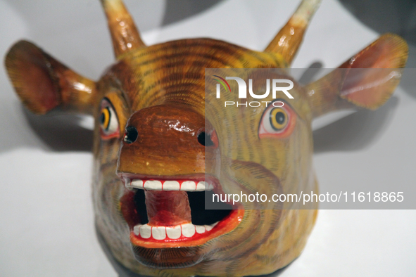 Tibetan opera masks are displayed at the Tibetan Sho Dun Festival at the Tibet Museum in Lhasa, Tibet, China, on August 8, 2024. 