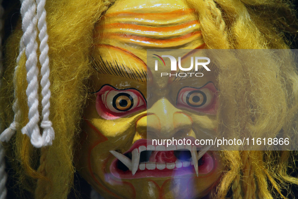 Tibetan opera masks are displayed at the Tibetan Sho Dun Festival at the Tibet Museum in Lhasa, Tibet, China, on August 8, 2024. 