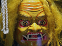 Tibetan opera masks are displayed at the Tibetan Sho Dun Festival at the Tibet Museum in Lhasa, Tibet, China, on August 8, 2024. (