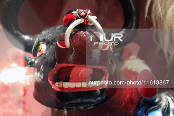 Tibetan opera masks are displayed at the Tibetan Sho Dun Festival at the Tibet Museum in Lhasa, Tibet, China, on August 8, 2024. 