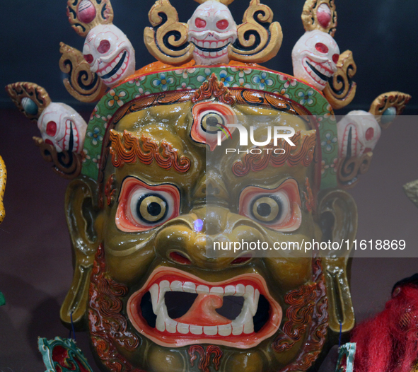 Tibetan opera masks are displayed at the Tibetan Sho Dun Festival at the Tibet Museum in Lhasa, Tibet, China, on August 8, 2024. 