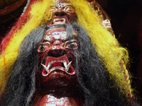 Tibetan opera masks are displayed at the Tibetan Sho Dun Festival at the Tibet Museum in Lhasa, Tibet, China, on August 8, 2024. (