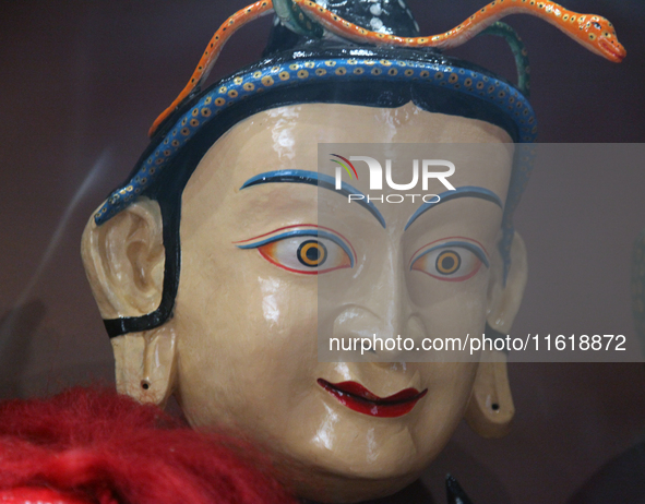 Tibetan opera masks are displayed at the Tibetan Sho Dun Festival at the Tibet Museum in Lhasa, Tibet, China, on August 8, 2024. 