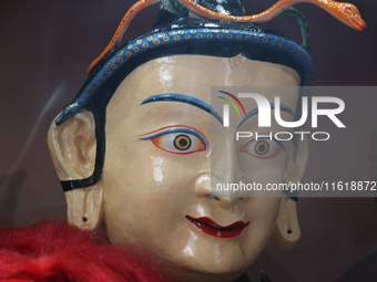 Tibetan opera masks are displayed at the Tibetan Sho Dun Festival at the Tibet Museum in Lhasa, Tibet, China, on August 8, 2024. (