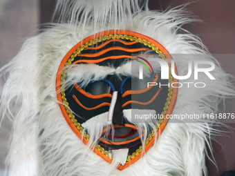 Tibetan opera masks are displayed at the Tibetan Sho Dun Festival at the Tibet Museum in Lhasa, Tibet, China, on August 8, 2024. (