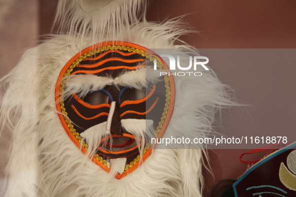 Tibetan opera masks are displayed at the Tibetan Sho Dun Festival at the Tibet Museum in Lhasa, Tibet, China, on August 8, 2024. 