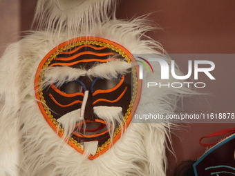 Tibetan opera masks are displayed at the Tibetan Sho Dun Festival at the Tibet Museum in Lhasa, Tibet, China, on August 8, 2024. (