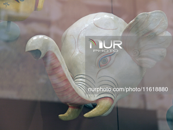 Tibetan opera masks are displayed at the Tibetan Sho Dun Festival at the Tibet Museum in Lhasa, Tibet, China, on August 8, 2024. 