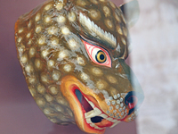 Tibetan opera masks are displayed at the Tibetan Sho Dun Festival at the Tibet Museum in Lhasa, Tibet, China, on August 8, 2024. (