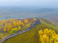 Tourists view the autumn scenery at Ulan Butong scenic spot in Chifeng, China, on September 27, 2024. (