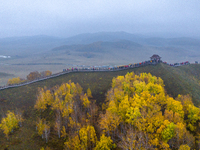 Tourists view the autumn scenery at Ulan Butong scenic spot in Chifeng, China, on September 27, 2024. (