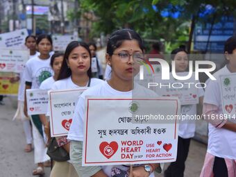 Students participate during World Heart Day rally in Guwahati, India, on September 29, 2024. (