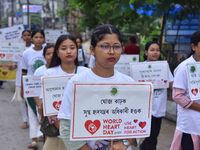 Students participate during World Heart Day rally in Guwahati, India, on September 29, 2024. (