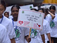 Students participate during World Heart Day rally in Guwahati, India, on September 29, 2024. (