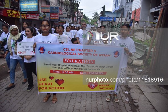 Students participate during World Heart Day rally in Guwahati, India, on September 29, 2024. 