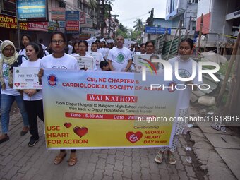 Students participate during World Heart Day rally in Guwahati, India, on September 29, 2024. (