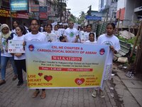 Students participate during World Heart Day rally in Guwahati, India, on September 29, 2024. (