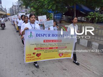 Students participate during World Heart Day rally in Guwahati, India, on September 29, 2024. (