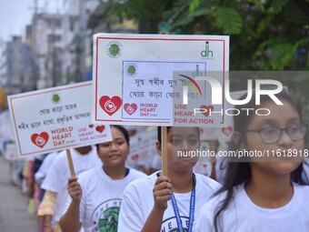 Students participate during World Heart Day rally in Guwahati, India, on September 29, 2024. (