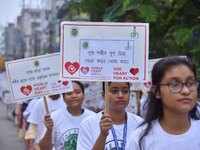 Students participate during World Heart Day rally in Guwahati, India, on September 29, 2024. (