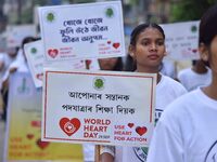 Students participate during World Heart Day rally in Guwahati, India, on September 29, 2024. (