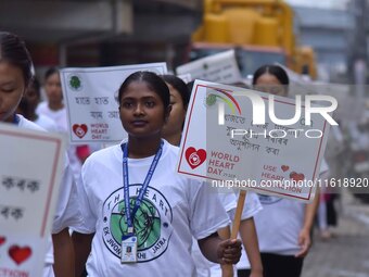 Students participate during World Heart Day rally in Guwahati, India, on September 29, 2024. (