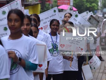 Students participate during World Heart Day rally in Guwahati, India, on September 29, 2024. (