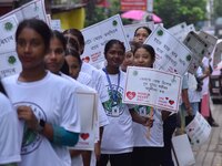 Students participate during World Heart Day rally in Guwahati, India, on September 29, 2024. (