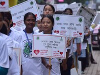 Students participate during World Heart Day rally in Guwahati, India, on September 29, 2024. (