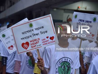 Students participate during World Heart Day rally in Guwahati, India, on September 29, 2024. (