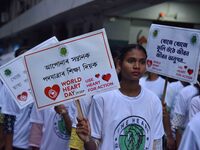 Students participate during World Heart Day rally in Guwahati, India, on September 29, 2024. (