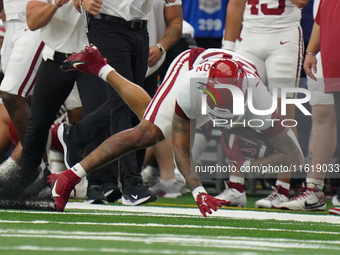 Arkansas Razorbacks running back Ja'Quinden Jackson #22 catches the ball against Texas A&M Aggies during the Southwest Classic match between...