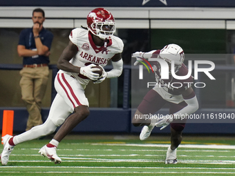 Arkansas Razorbacks wide receiver Andrew Armstrong #2 runs the ball against Texas A&M during the Southwest Classic match between the Arkansa...