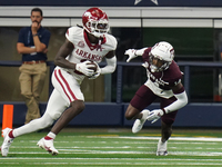 Arkansas Razorbacks wide receiver Andrew Armstrong #2 runs the ball against Texas A&M during the Southwest Classic match between the Arkansa...