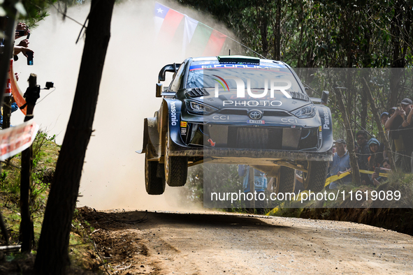 Driver Elfyn Evans and co-driver Scott Martin of the team Toyota Gazoo Racing WRT, Toyota GR Yaris Rally1 Hybrid, face the first day of the...