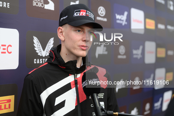 Driver Sami Pajari of the team Toyota Gazoo Racing WRT, Toyota GR Yaris Rally1 Hybrid, attends a press conference during the FIA World Rally...