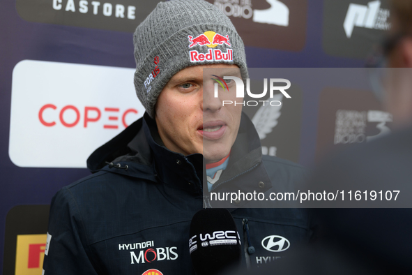 Driver Ott Tanak of the Hyundai Shell Mobis World Rally Team, Hyundai i20 N Rally1 Hybrid, attends a press conference during the FIA World R...