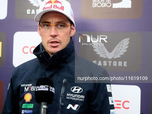 Driver Thierry Neuville of the Hyundai Shell Mobis World Rally Team, Hyundai i20 N Rally1 Hybrid, attends a press conference during the FIA...