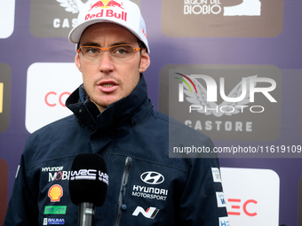 Driver Thierry Neuville of the Hyundai Shell Mobis World Rally Team, Hyundai i20 N Rally1 Hybrid, attends a press conference during the FIA...