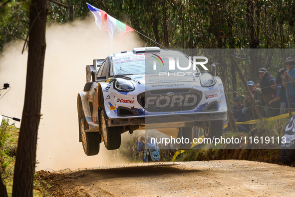 Driver Adrien Fourmaux and co-driver Alexandre Coria of the team M-Sport Ford World Rally Team Ford Puma Rally1 Hybrid face the first day of...