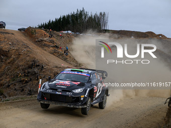 Driver Elfyn Evans and co-driver Scott Martin of the team Toyota Gazoo Racing WRT, Toyota GR Yaris Rally1 Hybrid, face the second day of the...