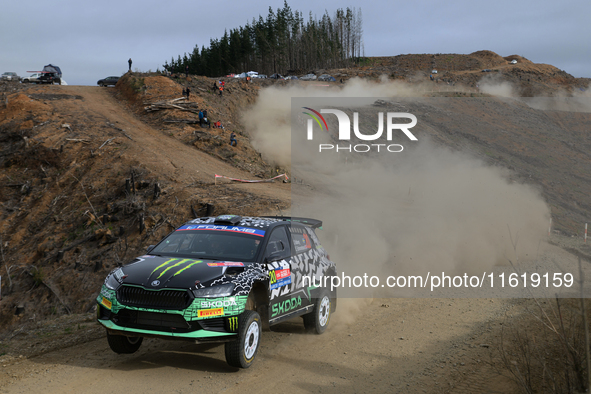 Driver Oliver Solberg and co-driver Elliott Edmondson of the team Toksport WRT 2, Skoda Fabia RS Rally2, face the second day of the race dur...