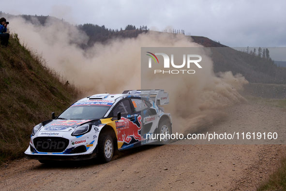 Driver Adrien Fourmaux and co-driver Alexandre Coria of the team M-Sport Ford World Rally Team Ford Puma Rally1 Hybrid face the second day o...