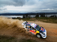 Driver Adrien Fourmaux and co-driver Alexandre Coria of the team M-Sport Ford World Rally Team Ford Puma Rally1 Hybrid face the second day o...