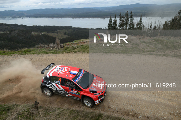 Driver Yohan Rossel and co-driver Arnaud Dunand of the team AEC - DG Sport Competition Citroen C3 face the second day of the race during the...