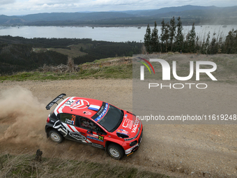 Driver Yohan Rossel and co-driver Arnaud Dunand of the team AEC - DG Sport Competition Citroen C3 face the second day of the race during the...