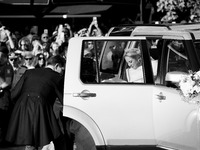 Princess Theodora Glucksburg of Greece and her brother Pavlos, former Crown Prince of Greece, arrive for her wedding with Matthew Jeremiah K...