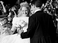 Princess Theodora Glucksburg of Greece and her brother Pavlos, former Crown Prince of Greece, arrive for her wedding with Matthew Jeremiah K...