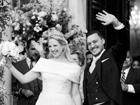 Princess Theodora Glucksburg of Greece and Matthew Jeremiah Kumar greet after their wedding at the Metropolitan Cathedral in Athens, Greece,...